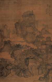 陈善 甲子（1744）年作 奇峰高寺 立轴
